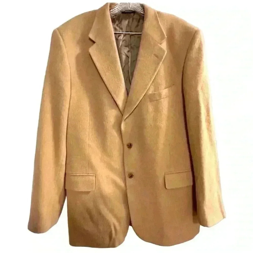Andrew Fezza Men's Tan Camel Hair‎ Blazer Size 42L Business Two-Button